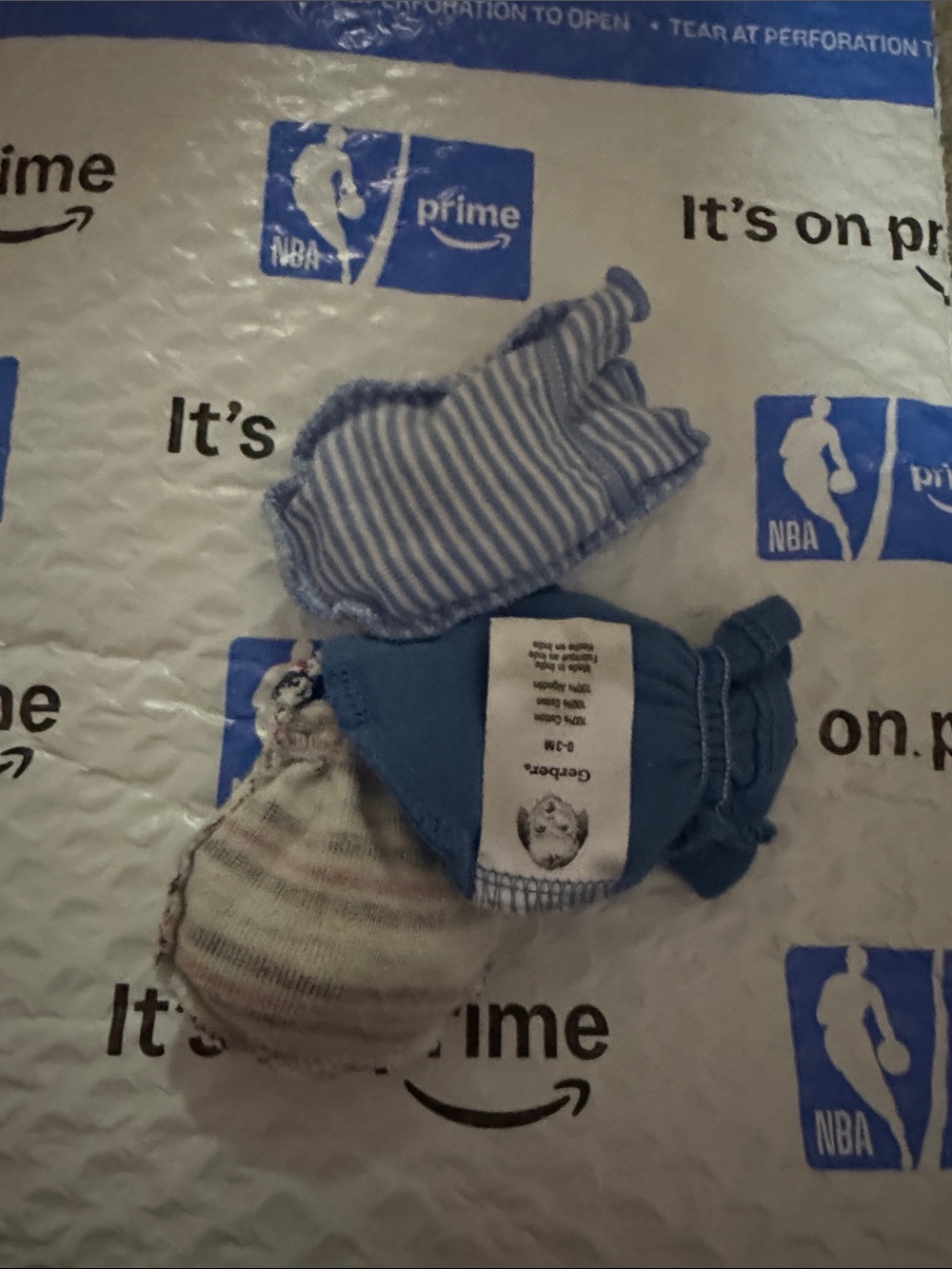 Gerber Baby Mittens Light Blue and Striped
